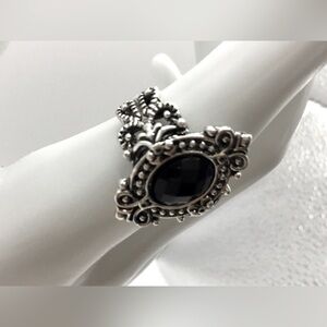 SILVERTONE VICTORIAN STYLE FILAGREE COCKTAIL RING GOTH SIZE 7